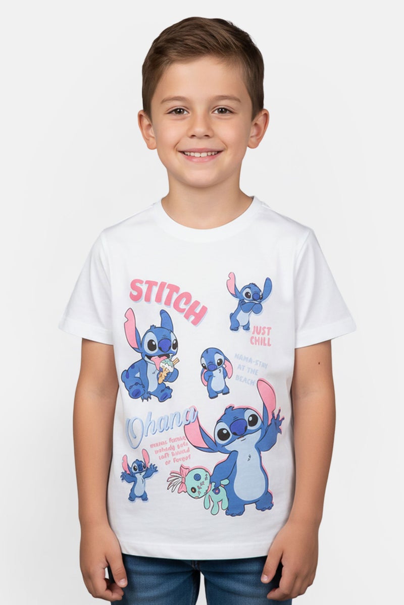 Disney X Lilo And Stitch Kids Boy Graphic Print T-Shirt, White - Image 1